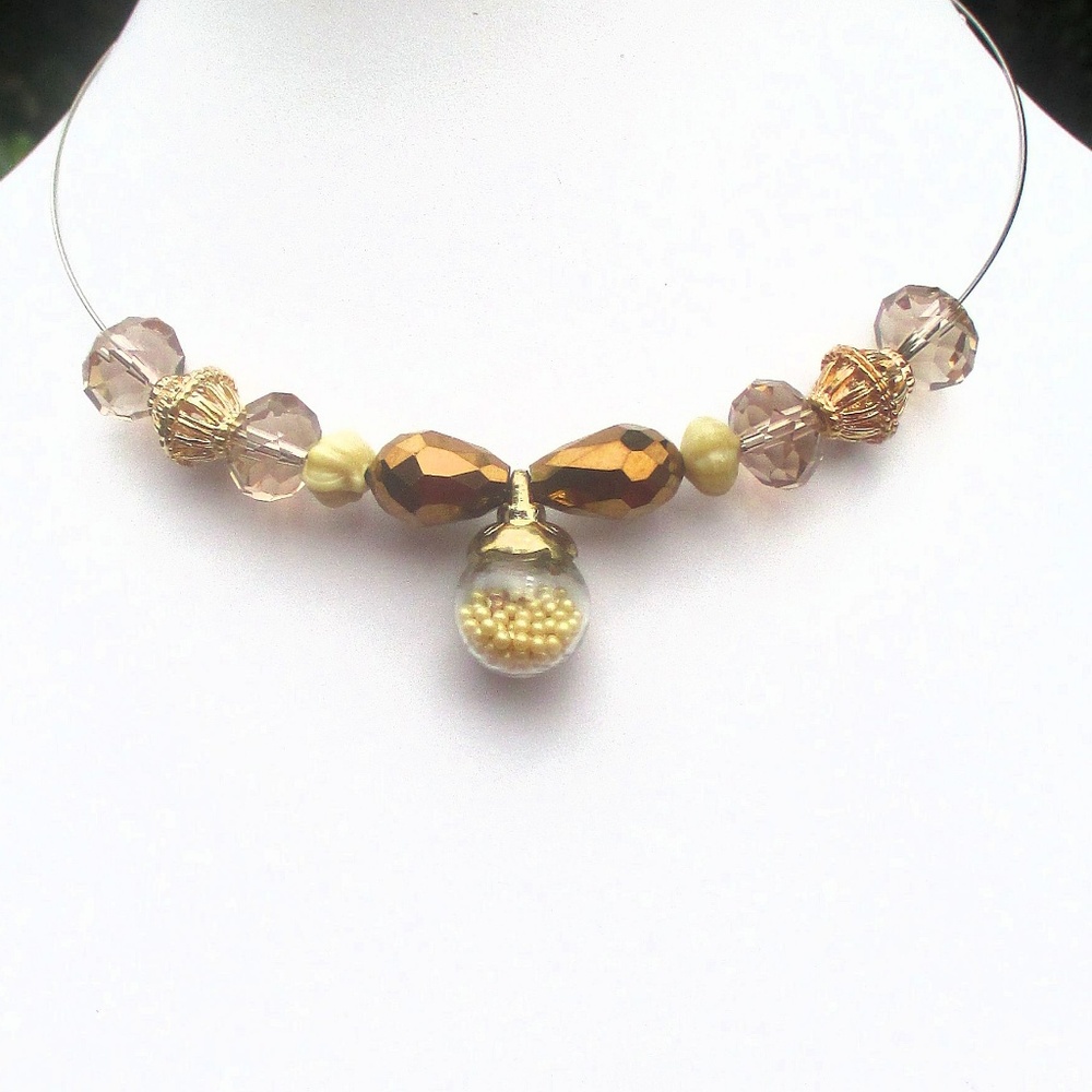 Bronze Crystal Globe Pendant Necklace Handmade